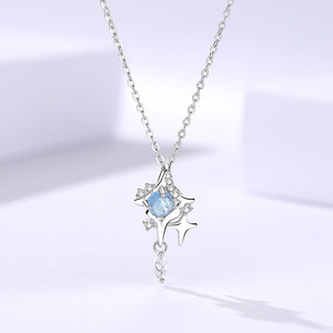 S925 เงินสเตอร์ลิงจี้โอปอลสีฟ้ารูปดาวสวรรค์สร้อยคอสำหรับผู้หญิงอินเทรนด์เครื่องประดับสวยงามสวมใส่ทุกวันของขวัญวันเกิด - Product Image 3