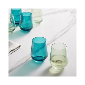 Hot sale New Design Drink Water Cups Multi-colors Colored Glass Wine Stemless Glass