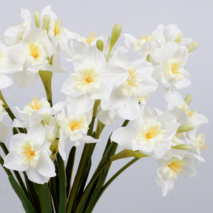 Narcisses artificiels blanc pur avec centre jaune, fleurs en soie et plastique, haute simulation, décorations de mariage, branche unique QH-57049 - Product Image 2