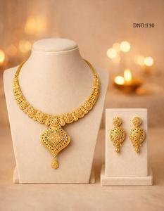 Collar de Cadena de Oro Sólido de 22K de Alta Calidad para Mujer con Diseño Floral y Engaste de Canal, Joyería Clásica para Boda DNO110 - Product Image 1