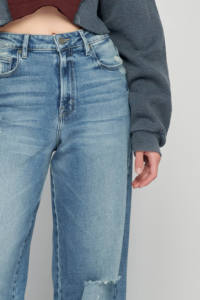 סיטונאי בינוני לשטוף מקרית נשים גבוהה מותן במצוקה למתוח גלם Hem בבאגי החבר רחב רגל ג 'ינס - Product Image 4