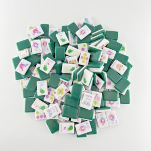 Set di Tessere per Mahjong Americano Verde Muschio con Tappetino Stampato Retrò Blu-Verde 800x800mm, Regole del Drago, Set da Poker Portatile - Product Image 2