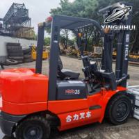 Chariot élévateur diesel d'occasion HELI CPCD35 de 3,5 tonnes avec accessoire de serrage, moteur de 37 kW pour les travaux de manutention de marchandises en vrac