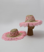 Chapeau en paille de palmier Pandanus tissé à la main, style tribu marocaine, avec des glands