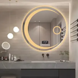 Wholesale Customized LED Round Bath Mirror 70cm 80cm 90cm Lighting Smart Decor Bath Mirror Washroom Silver Mirror