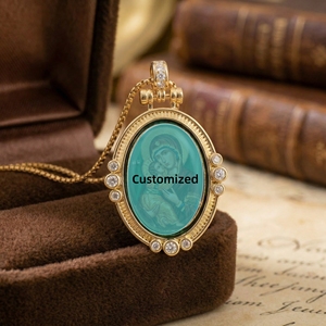 Medalla <span class=keywords><strong>Milagrosa</strong></span> de la Virgen Marí<span class=keywords><strong>a</strong></span> con Colgante de Turquesa, Regalo de Bautismo Católico, Collar Sacramental con Núcleo Intercambiable, Venta al por Mayor - Product Image 4