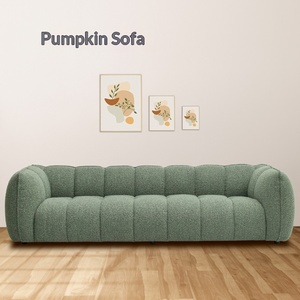 French Retro Cream Style Pumpkin <b>Sofa</b> Designer Simple Linen Fabric Lazy Straight <b>Sofa</b> For <b>Living</b> <b>Room</b> - Product Image 2