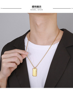 Venta al por mayor de alta resistencia espejo pulido cuadrado colgante personalidad acero inoxidable negro perros etiquetas colgante collar para hombres - Product Image 3