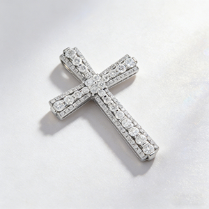 CUSTOM SILVER 10K/14K/18K GOLD PLATED LAB GROWN CVD DIAMOND CLASSIC ENGAGEMENT GIFT SWEATER <b>CHAIN</b> NECKLACE <b>CROSS</b> PENDANT - Product Image 3