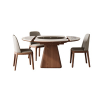 Table à manger extensible avec cuisinière à induction, commande vocale intelligente, assiette chaude, ensemble de salle à manger pour petit appartement en ardoise