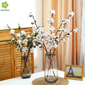 Flores Secas Artificiales de Algodón QIHAO, 9 Cabezas, Jarrón Cilíndrico Blanco, Decoración para Sala de Estar, Decoración del Hogar - Product Image 4