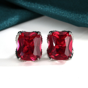 Dainty Jewelry Eco-friendly Copper 10*12mm Red Zircon Big Bold <b>Earrings</b> Colorful for Women Fashion Statement Daily Wear - Product Image 4