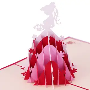 Winpshengロマンチックなカスタム印刷レーザーカットポップアップ結婚式のデザイン招待状3D