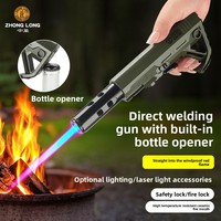 Briquet torche tactique d'extérieur multifonction avec laser et lampe LED, verrou de sécurité, ouvre-bouteille, rechargeable, réglable