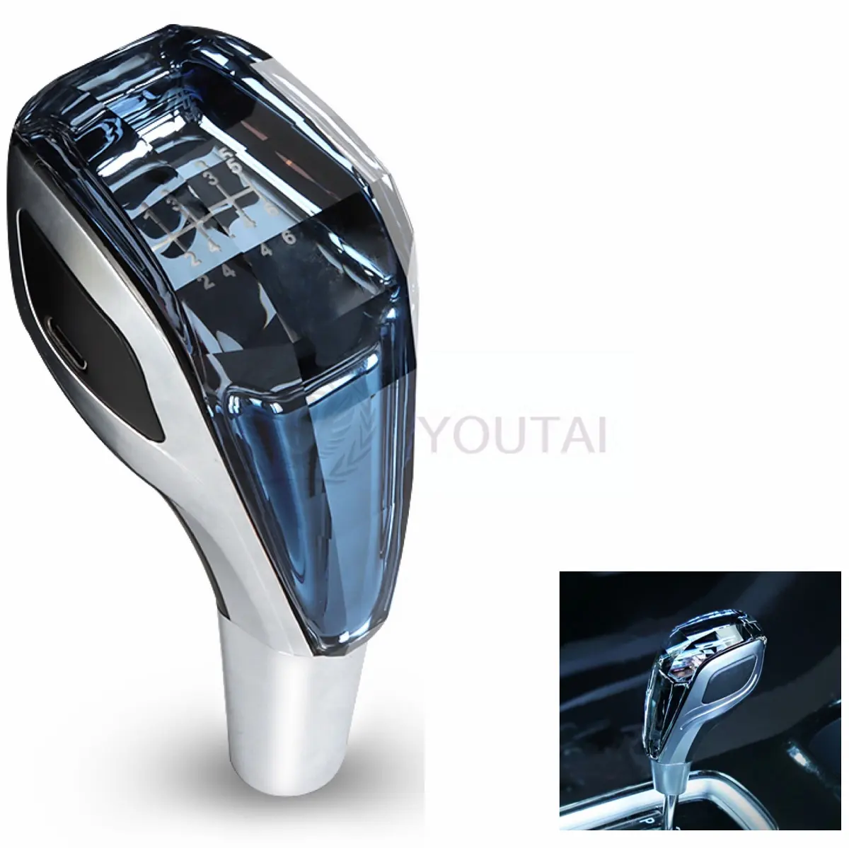 Può logo personalizzato Auto Car Parts Retroilluminazione manuale di cristallo LED auto leva del cambio manopola del cambio decorazione interna