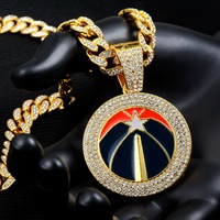 Chaîne cubaine plaquée argent et or de luxe personnalisée pour hommes, Washington Wizards, hip-hop, entièrement sertie de cristaux, pendentif avec logo de l'équipe