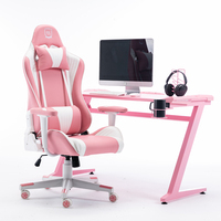 Prix de gros d'usine en forme de Z RGB lumière LED bureau de jeu mesa gamer couleur rose grande chaise de jeu de bureau avec table