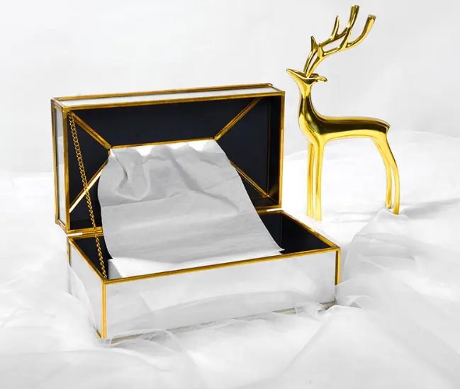 Kotak Tisu Kaca Kuningan Gaya Nordic Kotak Ekstraksi Kertas Cermin Rumah Tangga Tahan Debu Sederhana dan Ringan Kotak Penyimpanan Mewah