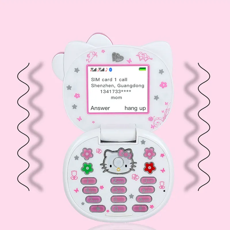 โทรศัพท์มือถือพับได้ขนาดเล็กสุดของ GSM 2G ลายการ์ตูน Hello Kitty K688