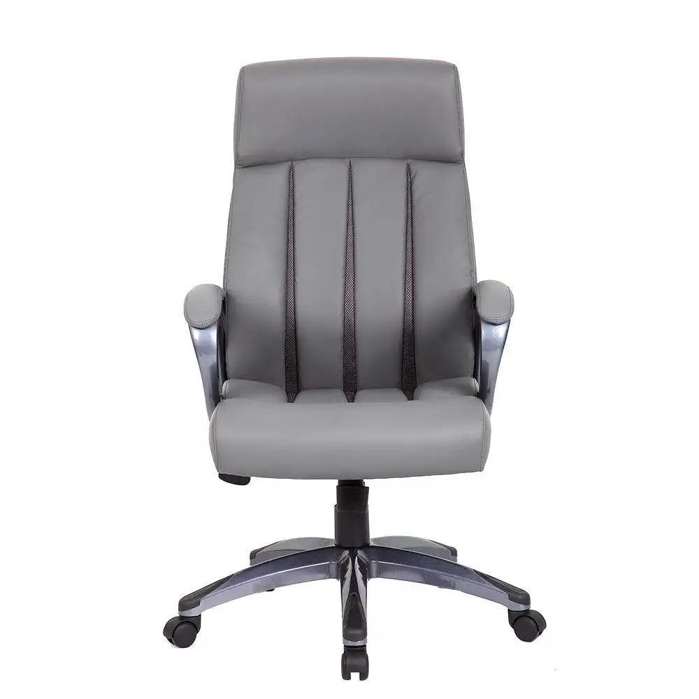 Cadeira de escritório com encosto alto para gerente Cadeira executiva Cadeira de escritório em couro acolchoado macio cinza Design moderno