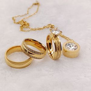 Australia consorte alleanze in acciaio inox 24K oro placcato anelli Dubai anello nuziale promessa fidanzamento set da sposa ciondolo amore - Product Image 4
