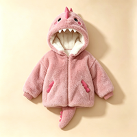 Veste à capuche en peluche dinosaure pour filles, doublée polaire, fermeture éclair, chaude, pour l'hiver, tenue décontractée d'extérieur, vente en gros, usine personnalisée