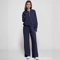 Ensemble deux pièces pour femme : sweat-shirt à col montant et demi-zip, haut à manches longues et pantalon large pour l'automne, décontracté ou pour l'entraînement