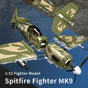 526pcs Supermarine Spitfire MK Warplanes Toy Army Jet Plane Model Kit Plastic Air Force 1 Aircraft Building Block Sets For Kids