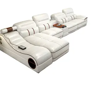 白色现代多功能沙发分区客厅家具真皮发光二极管沙发