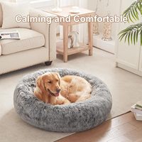 Coussin pour chien en velours et fausse fourrure de luxe, forme donut, pour petits chiens jusqu'à 25 lbs, gris givré