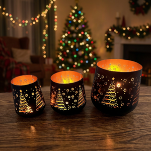 Lanternes porte-bougies en fer noir faites à la main Sonnet Decor avec motif hibou découpé, résistantes à la chaleur, ensemble de décoration de Noël pour la maison - Product Image 2