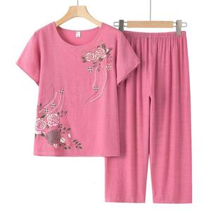 Conjunto <span class=keywords><strong>de</strong></span> Dos Piezas <span class=keywords><strong>de</strong></span> Ropa <span class=keywords><strong>de</strong></span> <span class=keywords><strong>Verano</strong></span> para Mamá, Estampado, para Ancianas, <span class=keywords><strong>Abuela</strong></span>, Manga Corta, Algodón y Lino, Holgado - Product Image 4