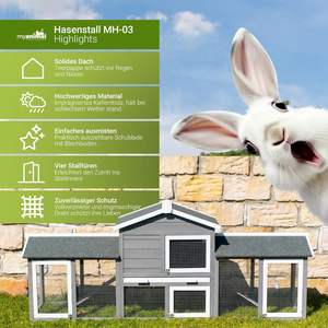 Cage à lapins en bois à deux étages, maison pour animaux de compagnie en bois, multifonctionnelle, résistante à l'hiver, avec toit en asphalte imperméable, toutes saisons - Product Image 2