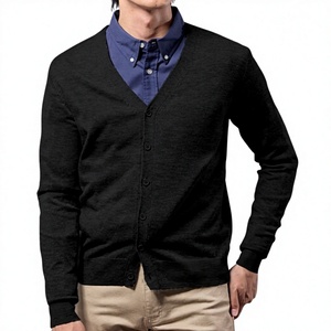 Factory Customized Winter Casual Top Solid Knitted COTTON Fleece Breathable Men's V-neck <b>Cardigan</b> <b>Sweater</b> - Product Image 1