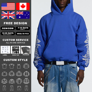 KingSen Factory Wholesale Custom Men's Floral Pattern Puff Printed Logo Heavyweight Terry Fabric Oversized Hoodie 100% Cotton - Product Image 2