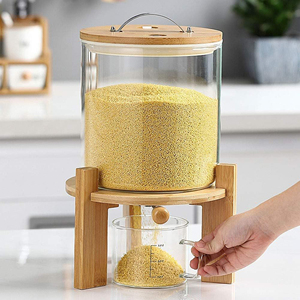 Contenitore per cereali di riso con supporto in bambù-tazza di misurazione in vetro scatola per alimenti in vetro Dispenser per riso con coperchio ermetico - Product Image 6
