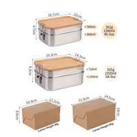 Conteneur alimentaire en acier inoxydable à double couche, adapté aux pique-niques en plein air, avec couvercle en bambou pour le camping et les voyages
