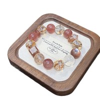Bracelet pour femme en cristal naturel, perles de quartz fraise, or noir ultra-blanc, fait main, avec fermoir porte-bonheur ; porte-argent