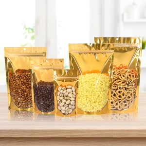 Bolsas con Cierre Hermético Transparentes Brillantes Doradas de Fábrica al por Mayor, 50g 100g 200g, Grado Alimenticio, PET/PE(CPP), Impresión Serigráfica, para Snacks y Frutos Secos - Product Image 5