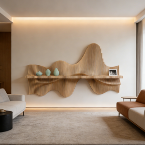 Étagère murale en bois ML-WD040, forme ondulée sculpturale, pour salon, bureau, hôtel, décoration artistique - Product Image 3