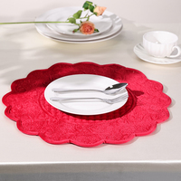 Napperon rond matelassé rouge Tapis de table antidérapant décoratif pour la fête de Noël à manger