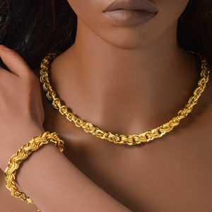 Joyería de Moda, Cadena Clásica con Cubos, Juego de Collar y Pulsera de Latón Chapado en Oro de 18K para Mujer, para Boda, Compromiso y Aniversario - Product Image 1