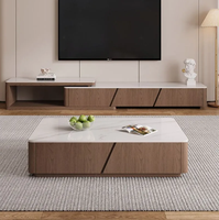 Table basse moderne et meuble TV combinés en bois massif et plateau en marbre, armoire de sol extensible, meuble de maison mobile et portable