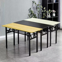 Table de banquet rectangulaire robuste pliable avec pieds en acier, plateau en contreplaqué, revêtement en PVC blanc, mobilier de salle à manger pour hôtel