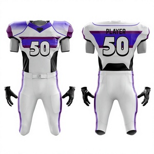 Ensemble d'uniformes de football américain blanc et violet rayé, 50 % évacuation de l'humidité, maillot et pantalon de compression ajustés pour hommes adultes, toutes saisons - Product Image 1