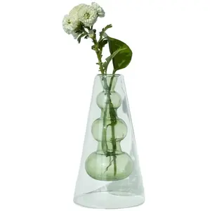 Изготовленная на заказ прозрачная Современная ваза из боросиликатного стекла с двойными стенками из геометрического стекла в форме конуса