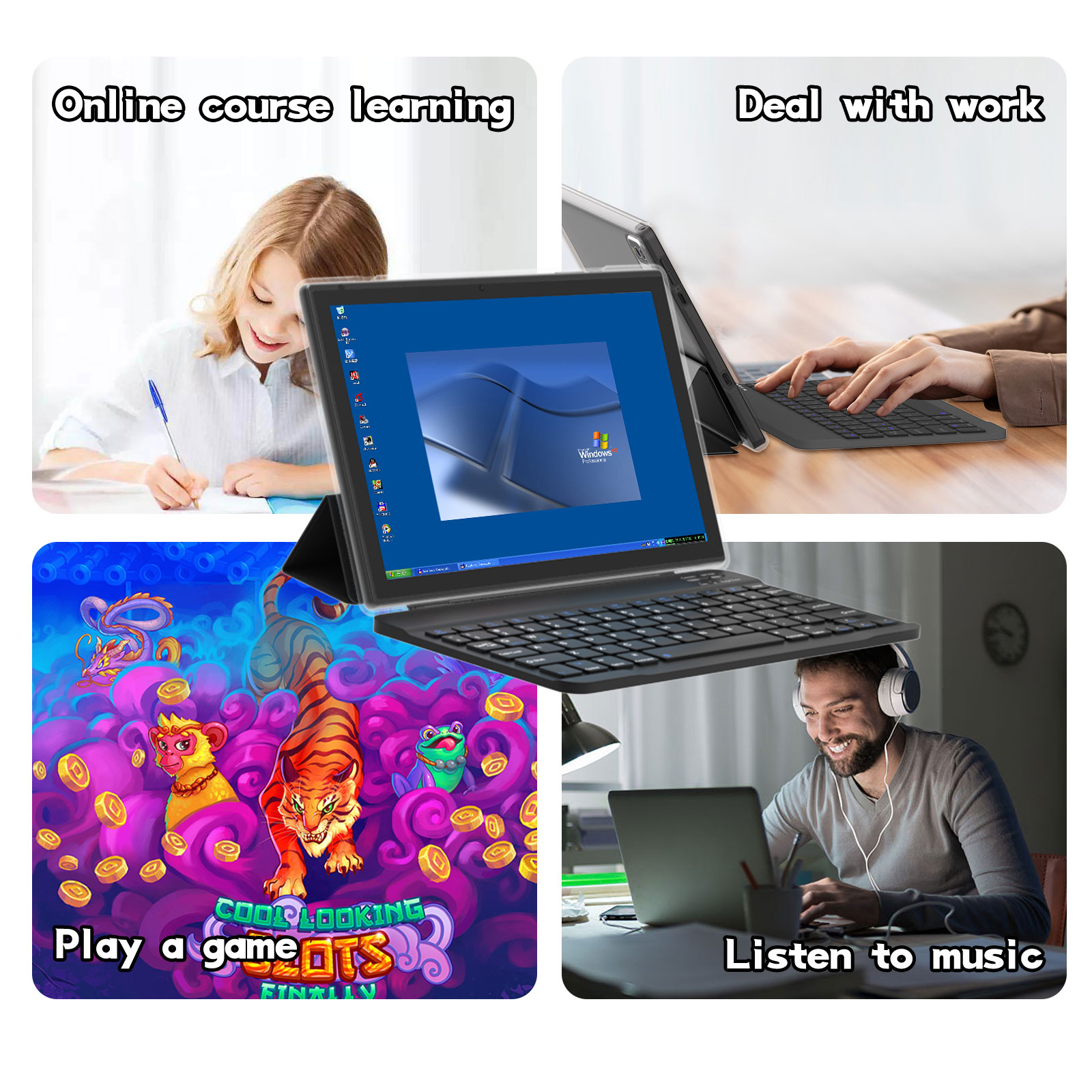 tablet with keyboard and mouse and powerbank
