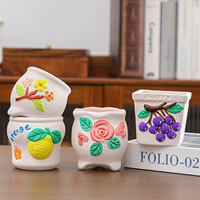 Kit de Pot de Fleurs en Céramique à Peindre Soi-même, Ensemble de Peinture DIY pour Jardinière en Relief avec Pinceaux à Peinture Acrylique, Cadeau Artisanat pour Enfants, Cadeau de Fêtes, OEM