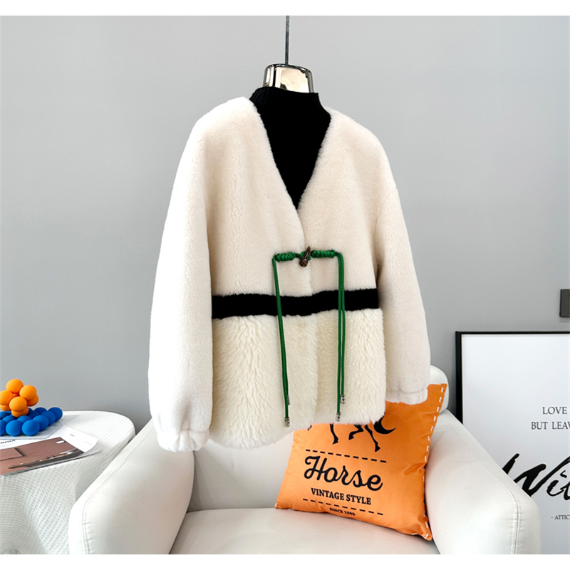 Lady Sheep Shearling Leather Fur Integrated Coat Women Lamb