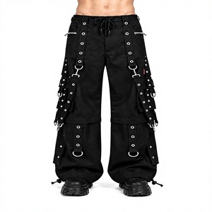 Pantalon Harem Gothique pour Homme en Toile Noire avec Cordon de Serrage à la Taille, Multiples Poches, Style Urbain, Pantalon de Mode pour l'Automne - Product Image 1